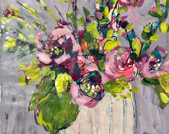 Day 1 Spring // February Flowers 2024, Botanical, Floral, Original Painting, Original Art, Free Shipping