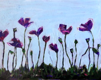 Day 87 // More, Poppies, Purple, Flowers, Poppy, Painting, Daily Painting Challenge, #100DaysofPaintonaRoll, Original Art, Free Shipping