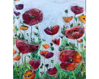 Find Me in the Light // Poppies, Flowers, Floral, Original Painting, Landscape, Poppy, Original Art