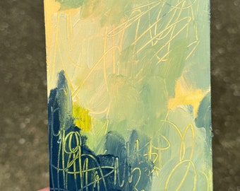 Sea Clouds // 4x6, Abstract, Minimalist, Understated, Soft Blues, Greens, Yellow, Original Painting, Original Art