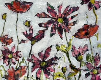 Day 17 Scrumptious // 9x10, February Flowers 2024, Poppies, Daisies, Floral, Original Painting, Original Art