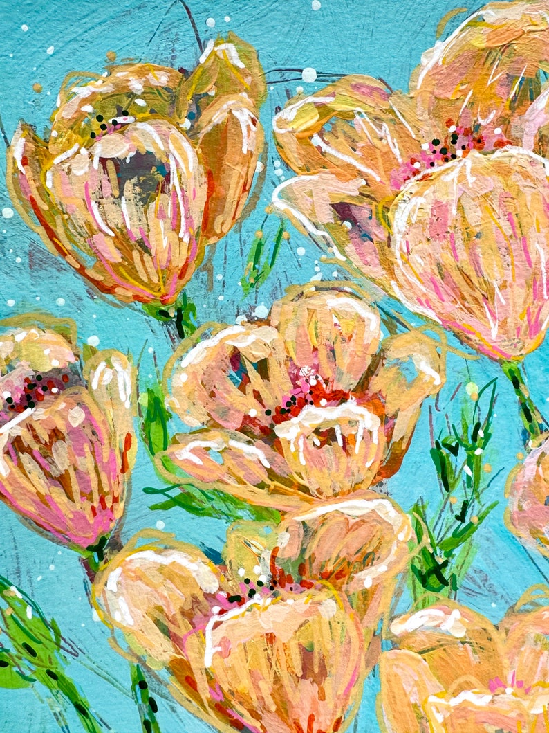 Orangesicle Tulips // Odd Size, February Flowers 2021, Flowers, Floral, Gift, Original Painting, Acrylic, Original Art image 3