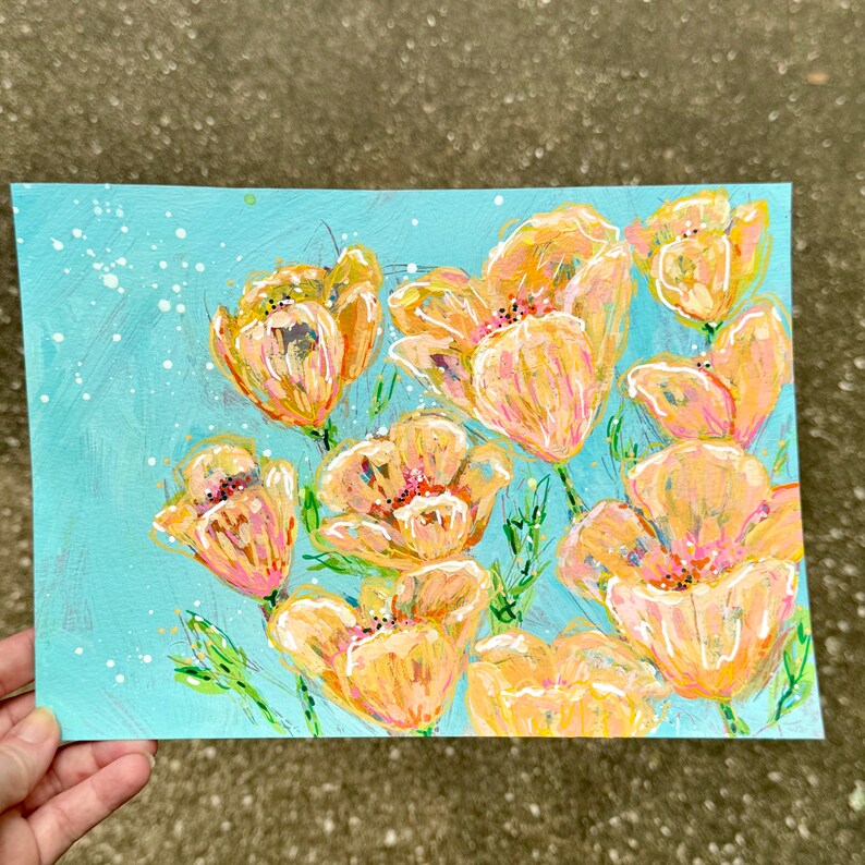 Orangesicle Tulips // Odd Size, February Flowers 2021, Flowers, Floral, Gift, Original Painting, Acrylic, Original Art image 2