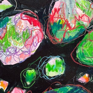 Pebble Garden // Abstract, Bright, Pink, Green, Red, Colorful, Original Painting, Original Art image 1