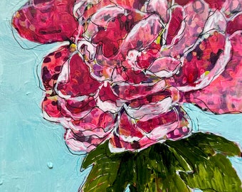 Day 12 Peonies // February Flowers 2024, Peony, Pink, Hot Pink, Floral, Original Painting, Original Art, Free Shipping