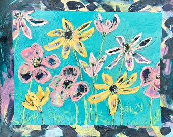 Funky Garden // 8x10, February Flowers 2021, Daisies, Flowers, Floral, Gift, Original Painting, Acrylic, Original Art