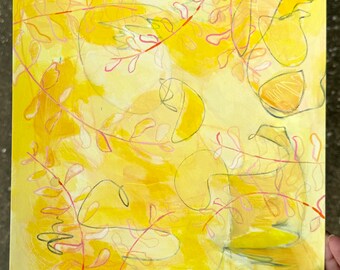 Mellow Botanic // Abstract, Cream, Yellow, Butter, Botanical, Original Painting, Original Art