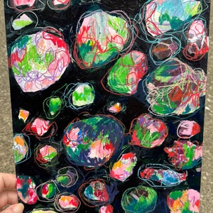 Pebble Garden // Abstract, Bright, Pink, Green, Red, Colorful, Original Painting, Original Art image 2