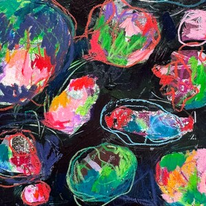 Pebble Garden // Abstract, Bright, Pink, Green, Red, Colorful, Original Painting, Original Art image 3