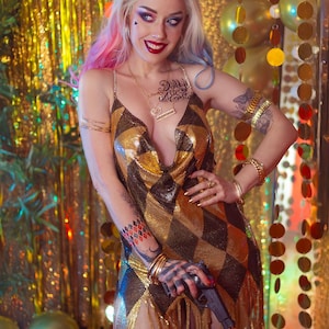 knee length dresses for ladies Harley Quinn Black And Red Halloween Costume Unitard main image 1