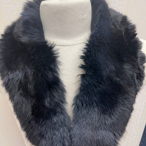 34’’ Genuine Navy Blue Shadow Fox Fur Collar Scarf Shawl Craft Without lining n.22-31