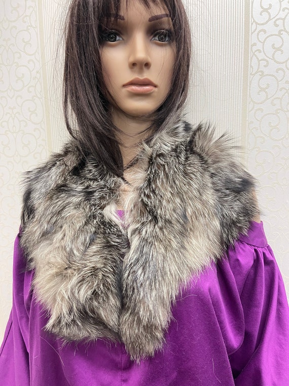 Silver Fox Fur Collar Shawl Scarf Craft Winter Ac… - image 1