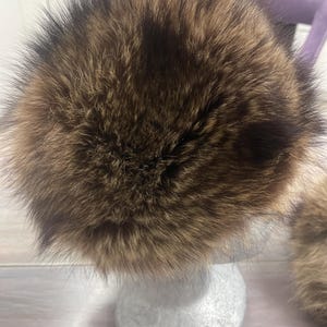 Vintage Raccoon Fur Men’s Hat – Round “Wallet Style” – Natural Brown (E)