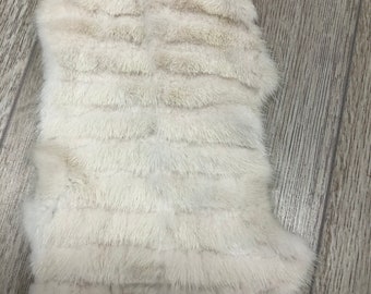 Ivory Sheared Carved Mink Fur Skin Pelt Craft Scarf Winter Accessory