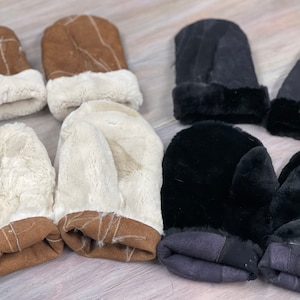 Dyed Sheared Beaver FUR Skin Reversible MITTENS Inside base