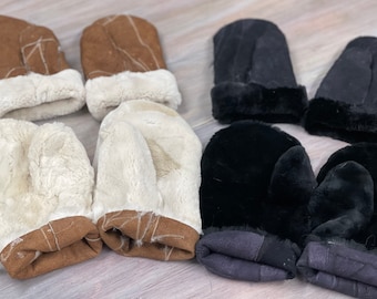 Dyed Sheared Beaver FUR Skin Reversible MITTENS Inside base