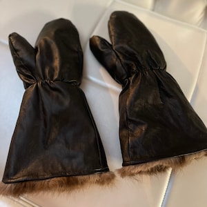 16’’ Genuine BEAVER Leather Fur Men’s Mittens Reversible Sz.XL Snowmobile