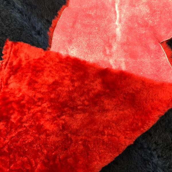 1 sq.ft Red Sheepskin Shearing Outside FUR piece for Craft Soft