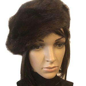 Genuine Brown Beige Mink Fur Hat Beret 10’’
