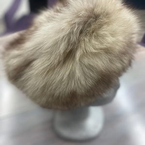 Vintage Norwegian Fox Fur Men’s Hat – Round “Wallet Style” – Natural Arctic Beige & Brown (E)