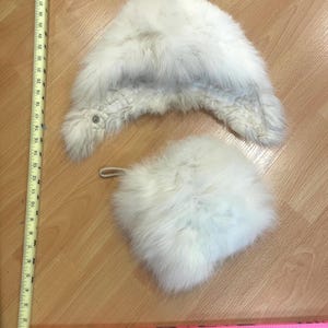 White Arctic Fox Fur Hat Muff Wedding Winter Sz.Small (E)
