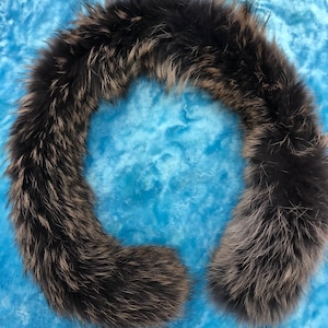 31’’ Blue FINN Raccoon FUR Trim Strip for Hood Snaps Winter Accessory n.10