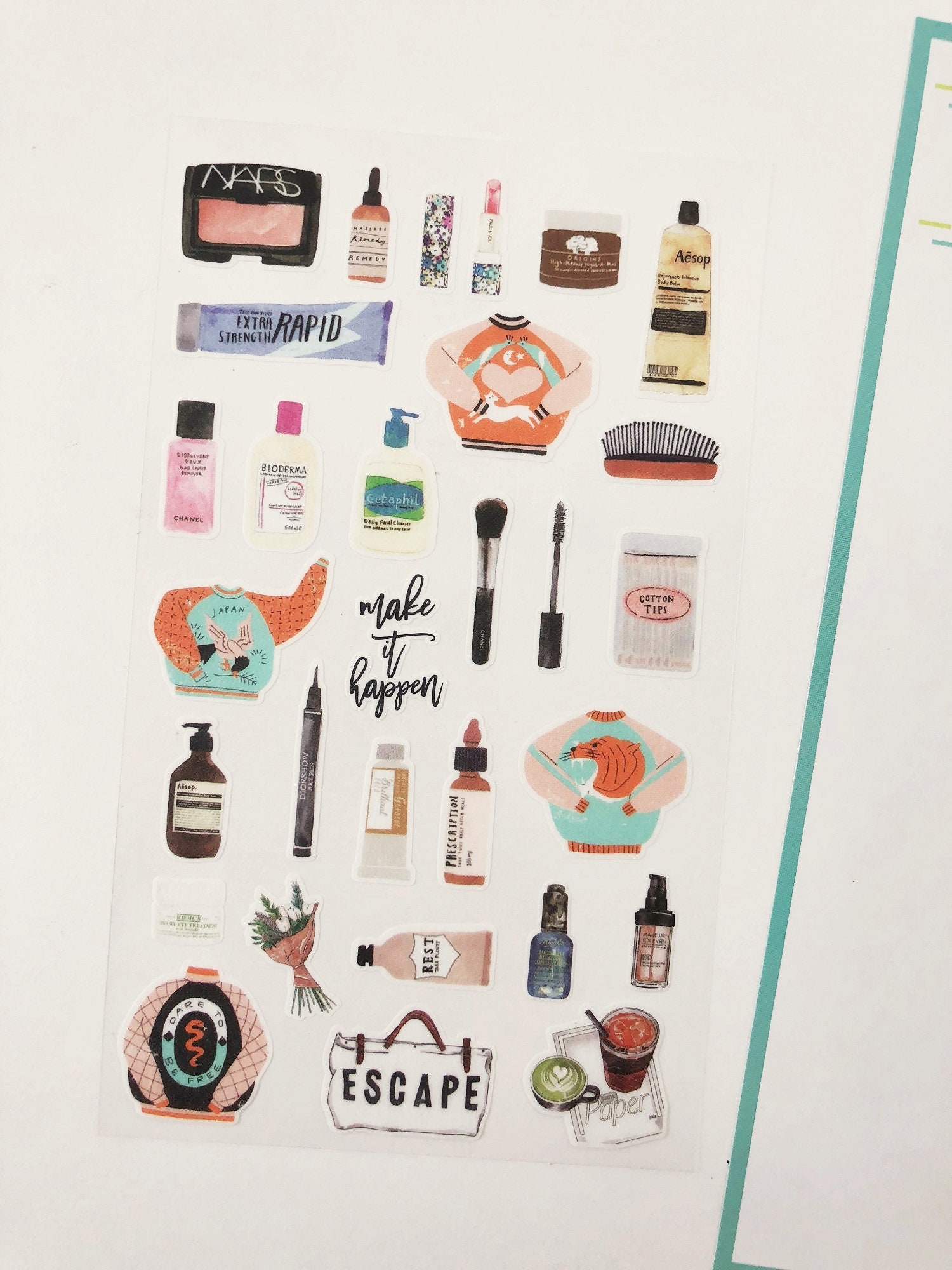 Cosmetic Stickers Washi Paper // Scrapbooking embellishment Etsy