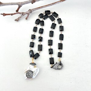 Rare Short Black Onyx White Baroque Pearl Necklace, Gemstone Pearl Necklace, Natural Onyx Pearl Necklace, Her Pearl Statement, Designer Gift