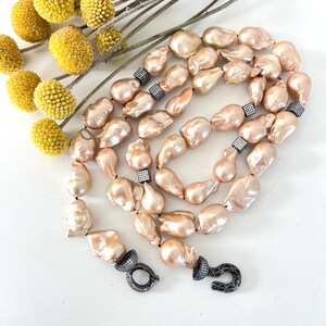 Natural Rose Gold Baroque Pearl Black Pave Clasp Necklace, Kasumi Pearl Necklace, Pearl Statement Necklace, Metallic Pearl Necklace, Rare