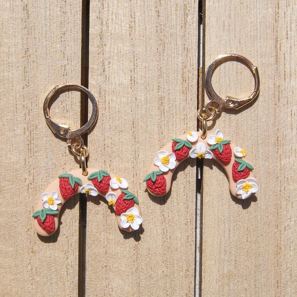 Strawberry Earrings | Polymer Clay Earrings | Strawberry Flowers | Handmade Statement Earrings | Gift for Her | Nickel Free