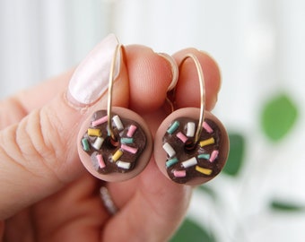 Sprinkle Donut Earrings | Polymer Clay Earrings | Food Earrings | Handmade Statement Earrings | Gift for Her | Lightweight Gold Hoops