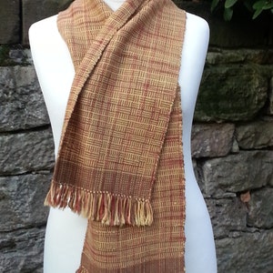 Hand-woven scarf, unique piece made of virgin wool with silk image 1