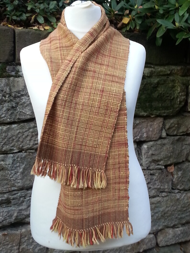 Hand-woven scarf, unique piece made of virgin wool with silk image 1