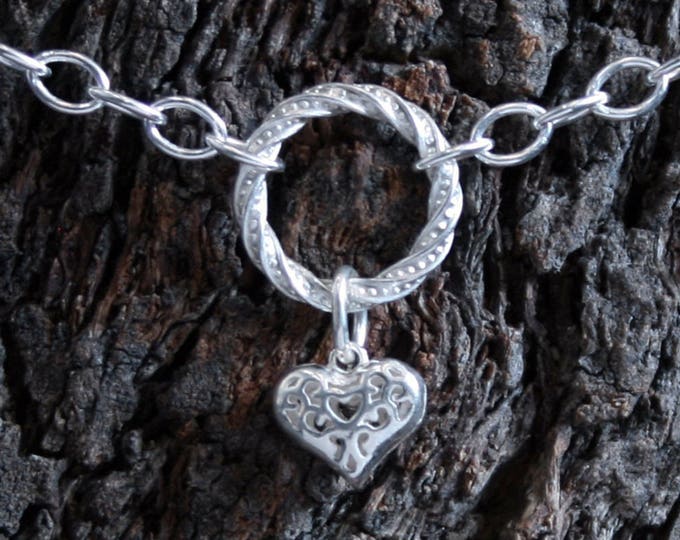 Heart of Hearts. Discrete PERMANENTLY LOCKING Fancy 'O' ring Slave Ankle Bracelet. BDSM bracelet. Sterling silver. Anklet. Ankle chain.