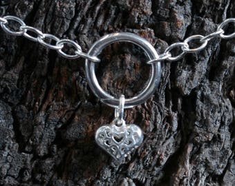 Heart of Hearts. Discrete 'O' ring Slave ankle Bracelet. BDSM bracelet. Sterling silver. Anklet. Ankle chain.