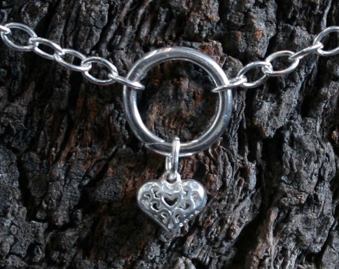 Heart of Hearts. Discrete 'O' ring Slave ankle Bracelet. BDSM bracelet. Sterling silver. Anklet. Ankle chain.