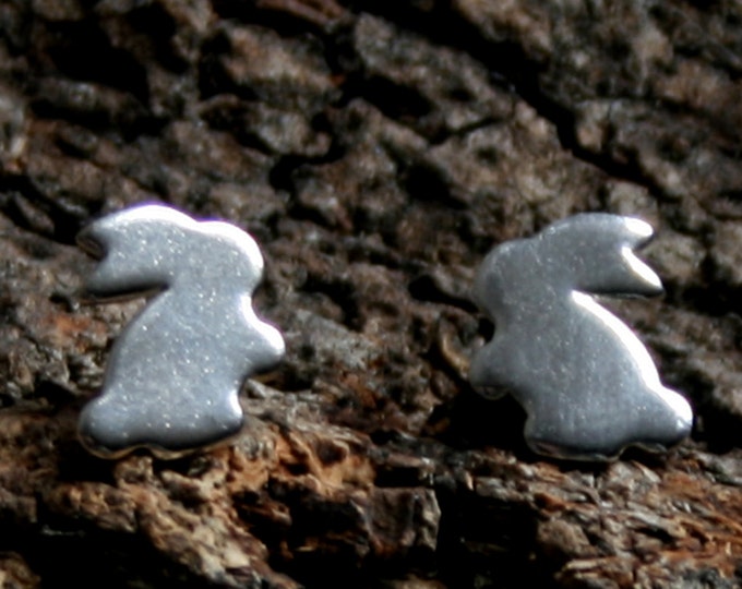 Standing Bunny. Sterling Silver stud earrings. 'Forest friends' collection. Exclusive design. Small ear studs. Tiny rabbits. Little bunnies.