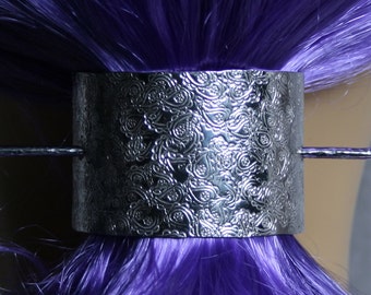 Barrette 'Paisley' Hand made Pony tail cover, hair clip, hair slide, hair clasp, hair pin, pony tail grip. Fully Hallmarked Sterling Silver.