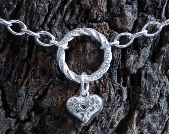 Heart of Hearts. Discrete PERMANENTLY LOCKING Fancy 'O' ring Slave Bracelet. BDSM bracelet. Sterling silver. Infinity/Eternity/Captive ring