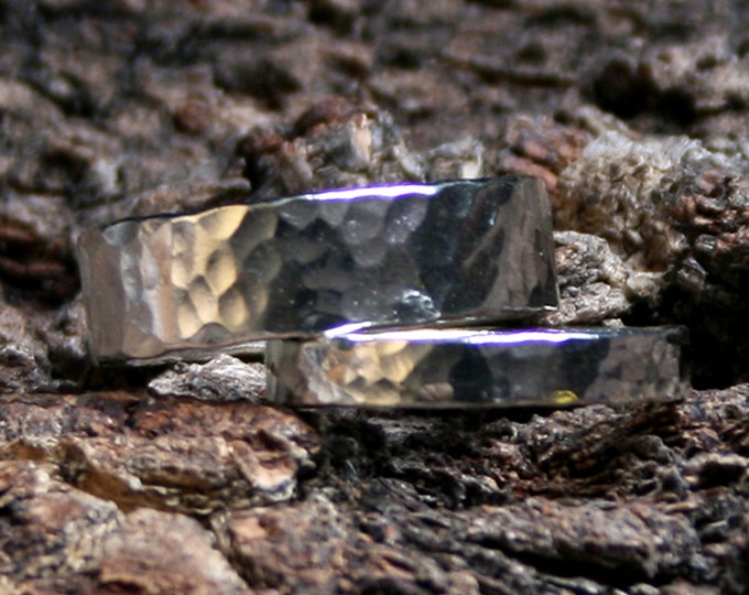 Pair of His 'n' Hers / Hers 'n' Hers / His 'n' His Hammered design Heavyweight Sterling Silver Fully UK hallmarked Wedding rings. 8mm & 8mm