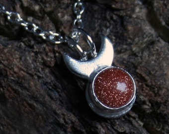 Horned God ~ Sterling Silver and Gold stone OR Sun stone. Choose plain or patterned. Choose stone.