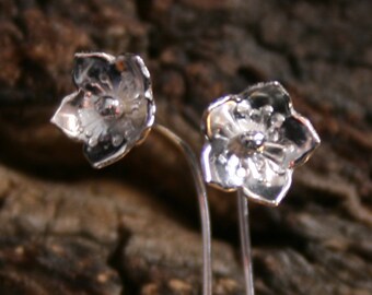 Stellata ~ Simply Silver ~ Wildflower series ~ Exclusive design sterling silver flower earrings. Long stem. Floral. Eco-friendly. Stemmed.