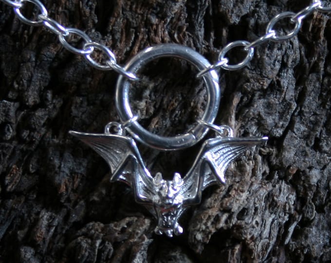 Gothic Bat ~ Discrete O ring Day Collar / Slave Necklace. Sterling silver. Story of 'O' collar. Captive ring collar. Choker / necklace