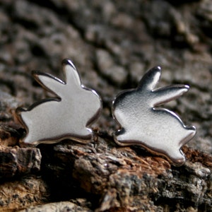 Leaping Bunny. Sterling Silver stud earrings. &#39;Forest friends&#39; collection. Exclusive design. Eco-friendly, Natural or Black silver Bunnies