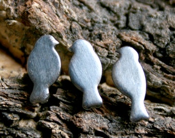 Three Little Birds. Mismatch Sterling Silver ear studs. 'Forest Friends' collection. Exclusive design. Eco-friendly Natural or Black silver