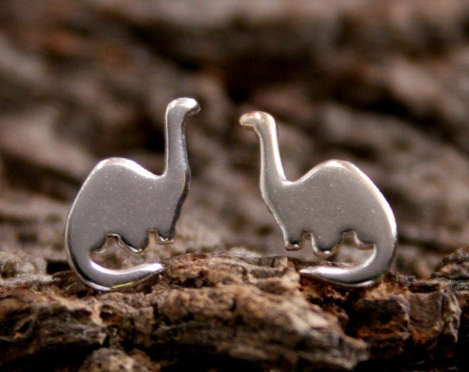 Dippy the Diplodocus. Sterling Silver stud earrings. 'Forest friends' collection. Exclusive design. Ear studs. Tiny dinosaur earrings.