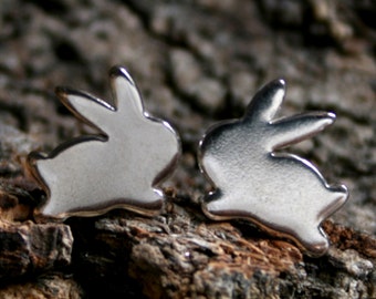 Leaping Bunny. Sterling Silver stud earrings. 'Forest friends' collection. Exclusive design. Eco-friendly, Natural or Black silver Bunnies