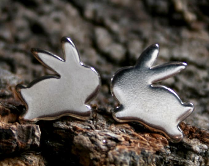 Leaping Bunny. Sterling Silver stud earrings. 'Forest friends' collection. Exclusive design. Eco-friendly, Natural or Black silver Bunnies