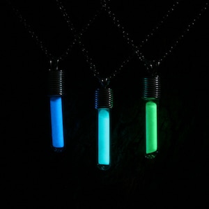 Glow stick Pendant. Hand blown glass & sterling silver pendant with glow in the dark Pixie dust inside. Choose color. Party pendant.