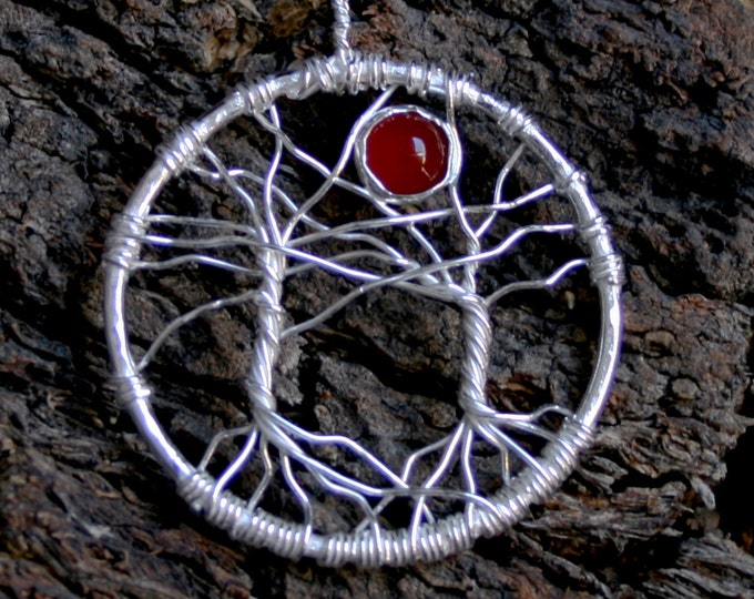 Tree of Life - Forest Sunset Pendant. Sterling Silver & Carnelian. 'Forest friends' collection. Exclusive design. Twin trees. Eco friendly.